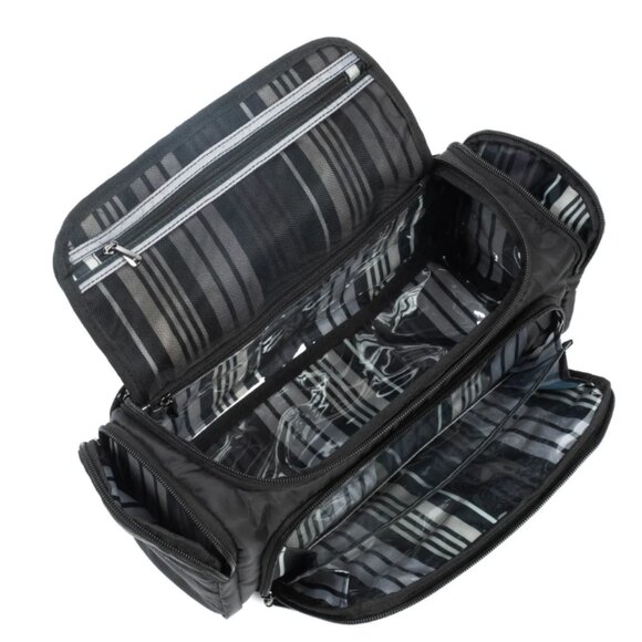 NWT LUG NEW TRAVEL TROLLEY OUTER BLACK COSMETICS MAKE-UP CASE STRIPED INTERIOR - Picture 6 of 6